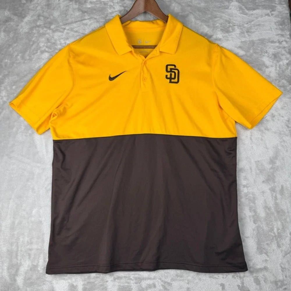Nike San Diego Padres‎ MLB Dri Fit Polo Shirt Mens Yellow Brown